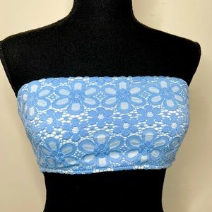 VS Blue Lace Bandeau Bikini Top with Criss Cross Back